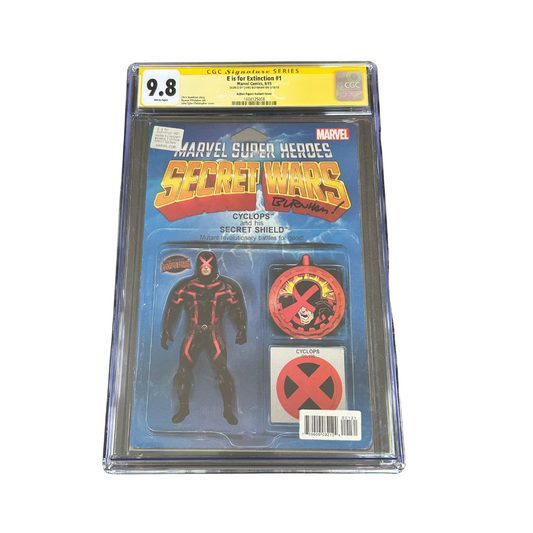 E is for Extinction #1 Marvel Comics 2015 Action Figure variant direct edition CBCS 9.8 grade signed by Chris Burnham